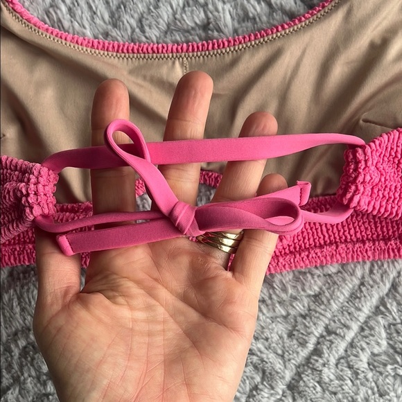 SHADE & SHORE pink crinkle cut out Halter swim bikini top women's size SMALL - Picture 4 of 5